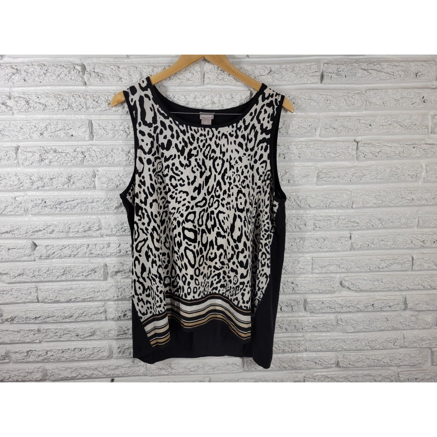 Chicos Women Top 3 Standard Extra Large Tank Black Animal Print Career Casual
