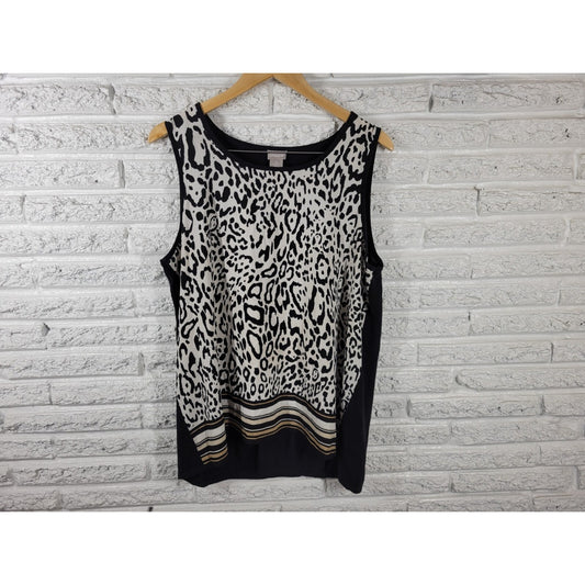 Chicos Women Top 3 Standard Extra Large Tank Black Animal Print Career Casual