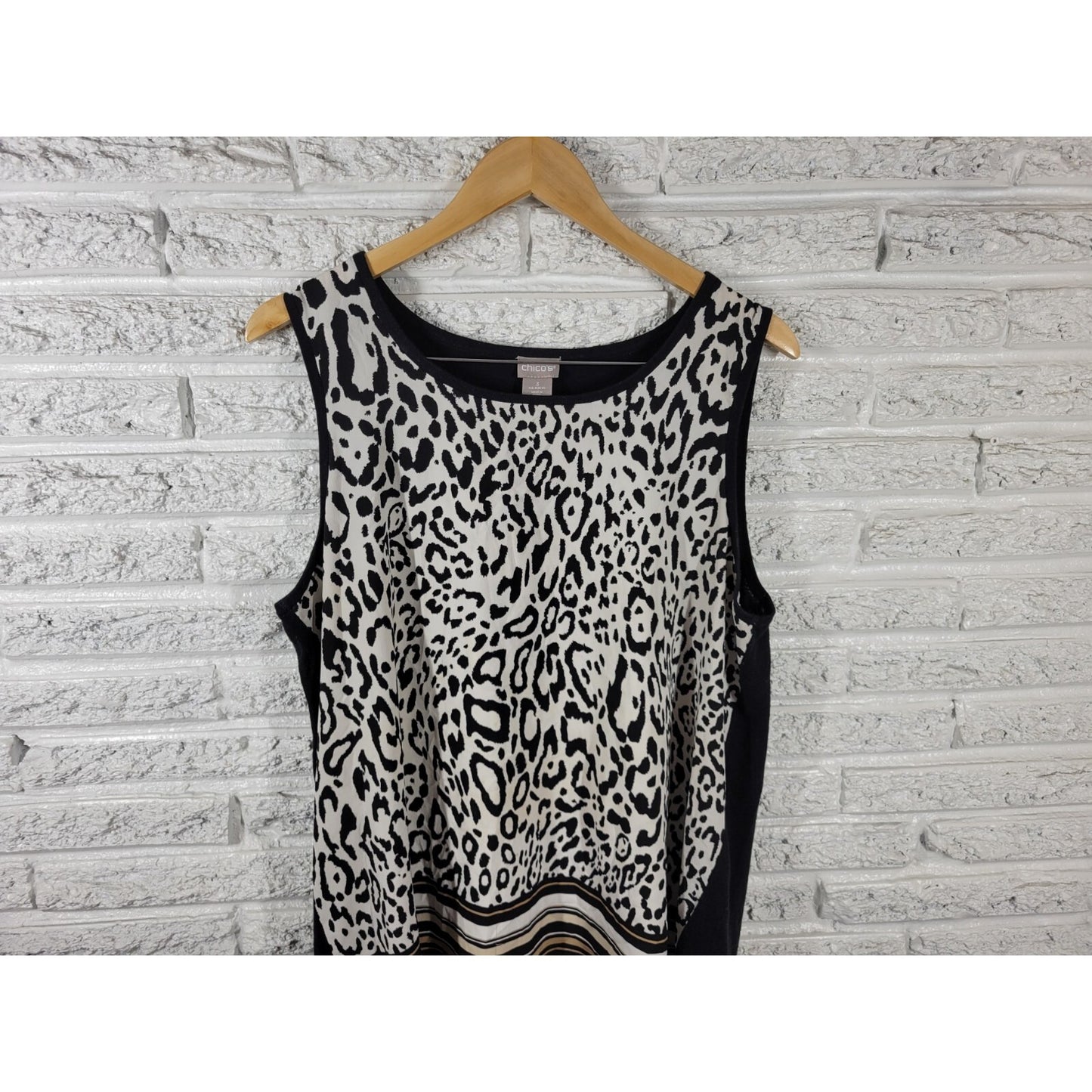 Chicos Women Top 3 Standard Extra Large Tank Black Animal Print Career Casual
