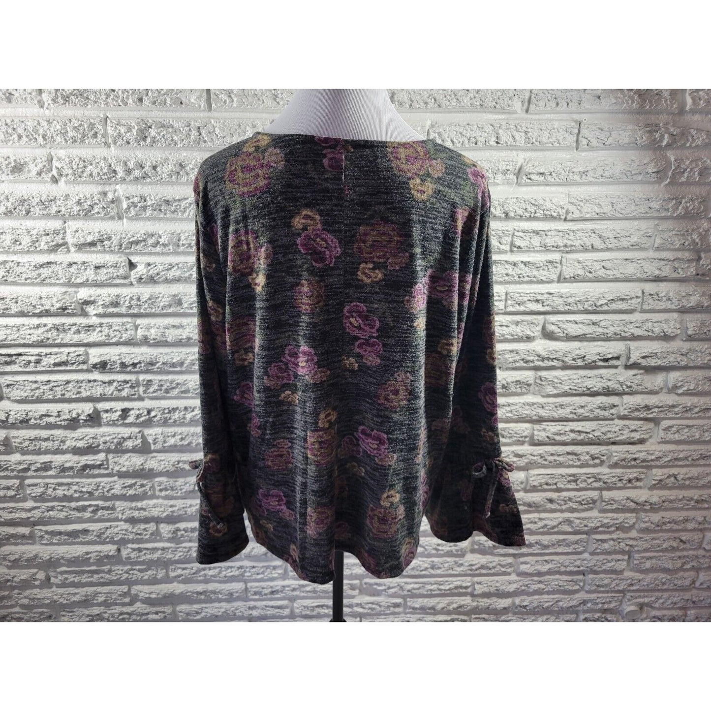 Style & Co Womens Top 2X Plus Knit Bell Tied Sleeves Purple Floral Poly Blend