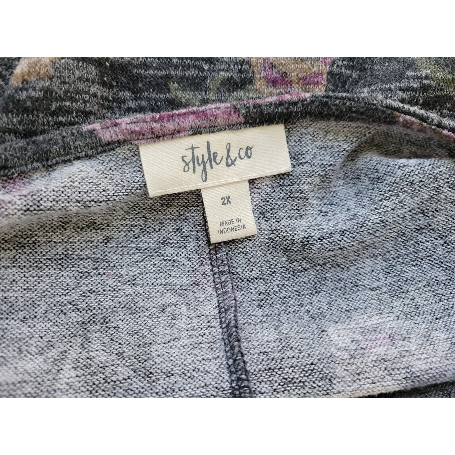 Style & Co Womens Top 2X Plus Knit Bell Tied Sleeves Purple Floral Poly Blend