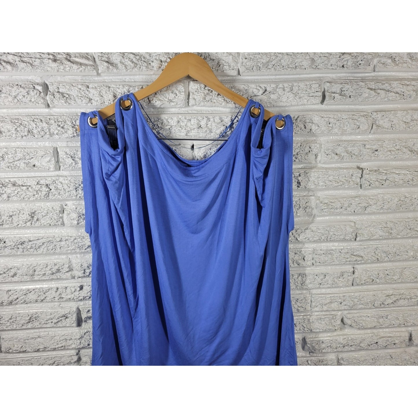 Cable Gauge Womens Top 1X Plus Sleeveless Cold Shoulder Grommets Blue Stretchy