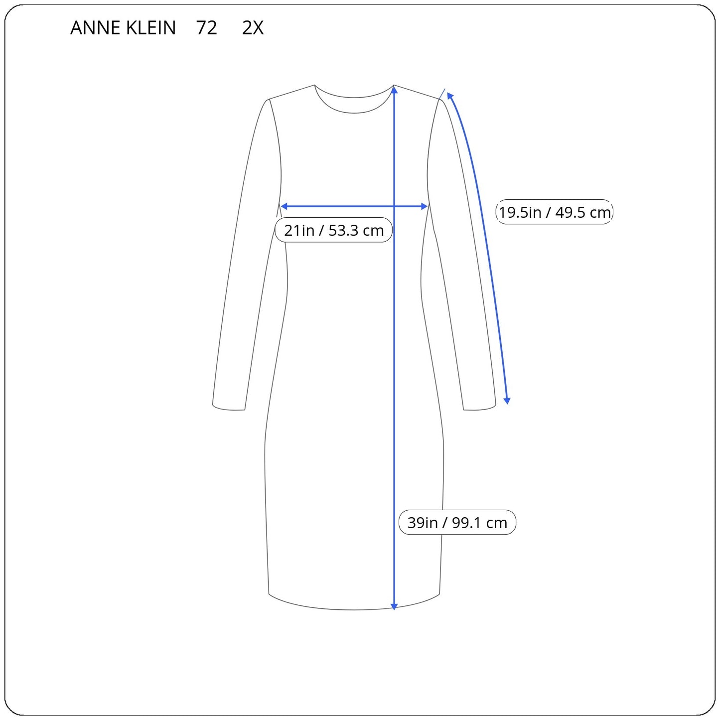 Anne Klein Women's 2X Dress Black Blue Plaid Knit Long Sleeve Plus Size PLA34E