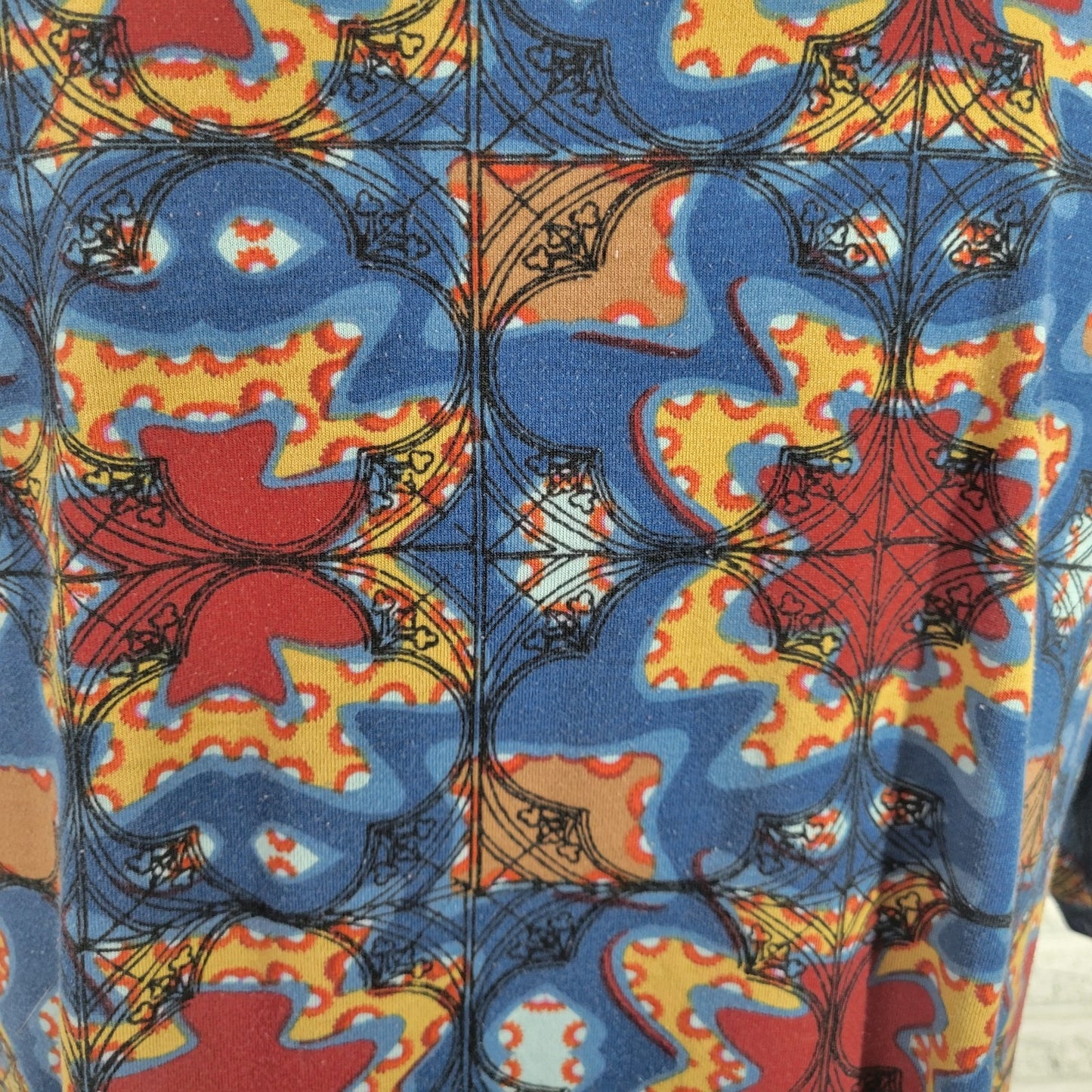 Lularoe Womens Top Extra Large XL Tunic Blue Brown Geometric Poly Blend Casual