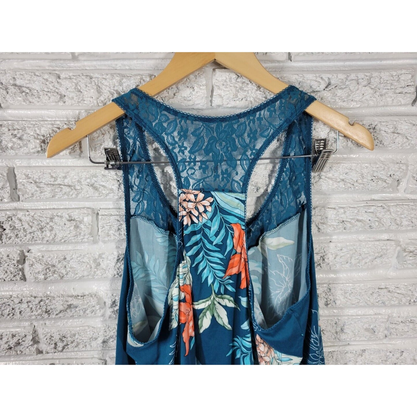 Apt 9 Women Top 1X Pajama Tank Racerback Lace Blue Floral Lightweight Poly Blend