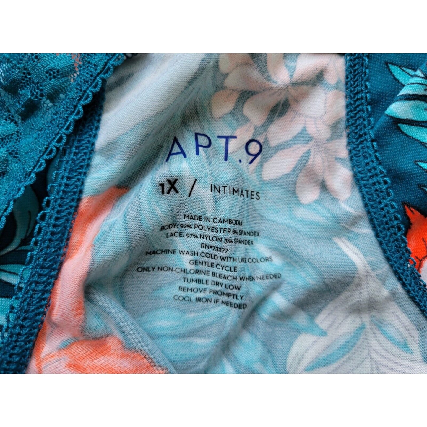 Apt 9 Women Top 1X Pajama Tank Racerback Lace Blue Floral Lightweight Poly Blend