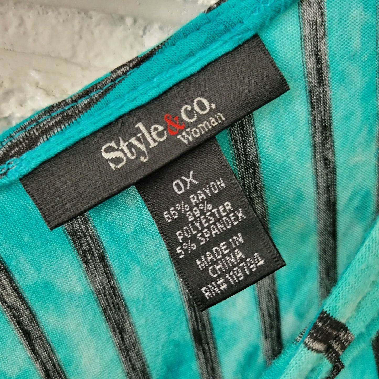 Style & Co Womens Dress 0X Plus Cap Sleeve Knee Length Blue Stripe Rhinestone