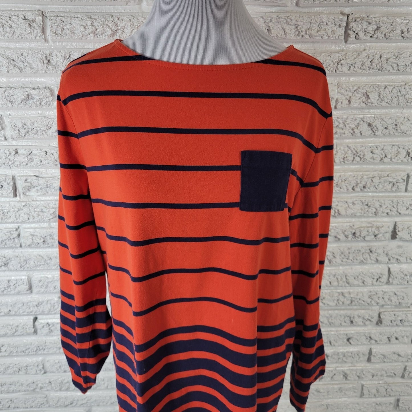 Coral Bay Womens Top 1X Plus Tee Long Roll Tab Sleeve Cotton Orange Blue Stripe