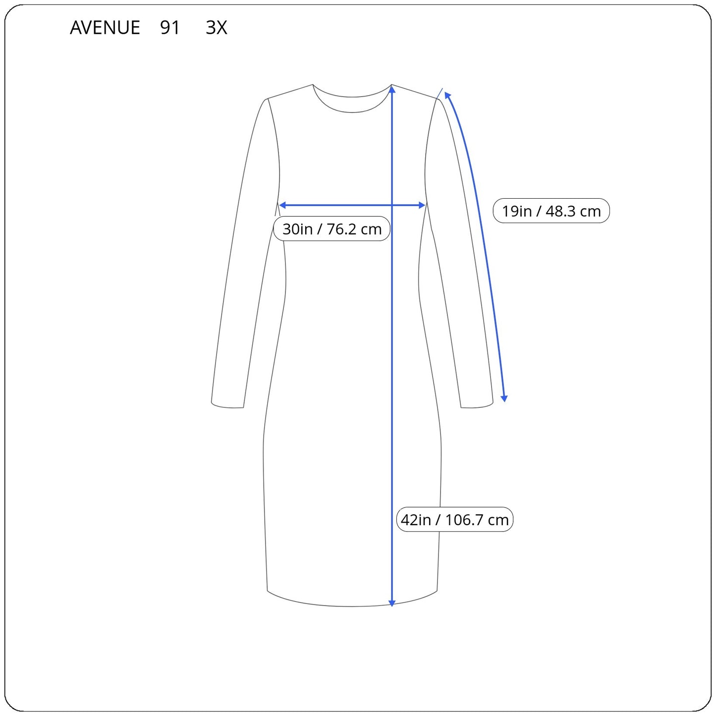 Avenue Body Women's 3X Nightgown Blue Cotton Blend Long Sleeve BLU22E