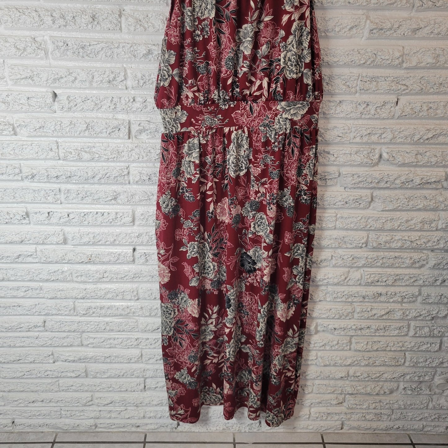 Meri Skye Womens Dress 2X Plus Sleeveless Sheath Burgundy Floral Midi Poly Blend