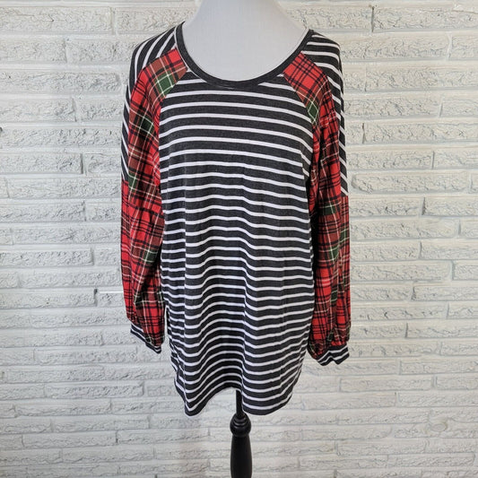 Southern Stitch Women Top XXL Plus Tee Tunic Raglan Sleeve Red Plaid Lightweight