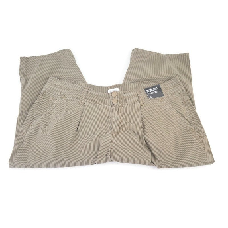 Avenue Womens Pants 18 Plus Capri Modern Fit Flap Pockets Cotton Brown Stripe