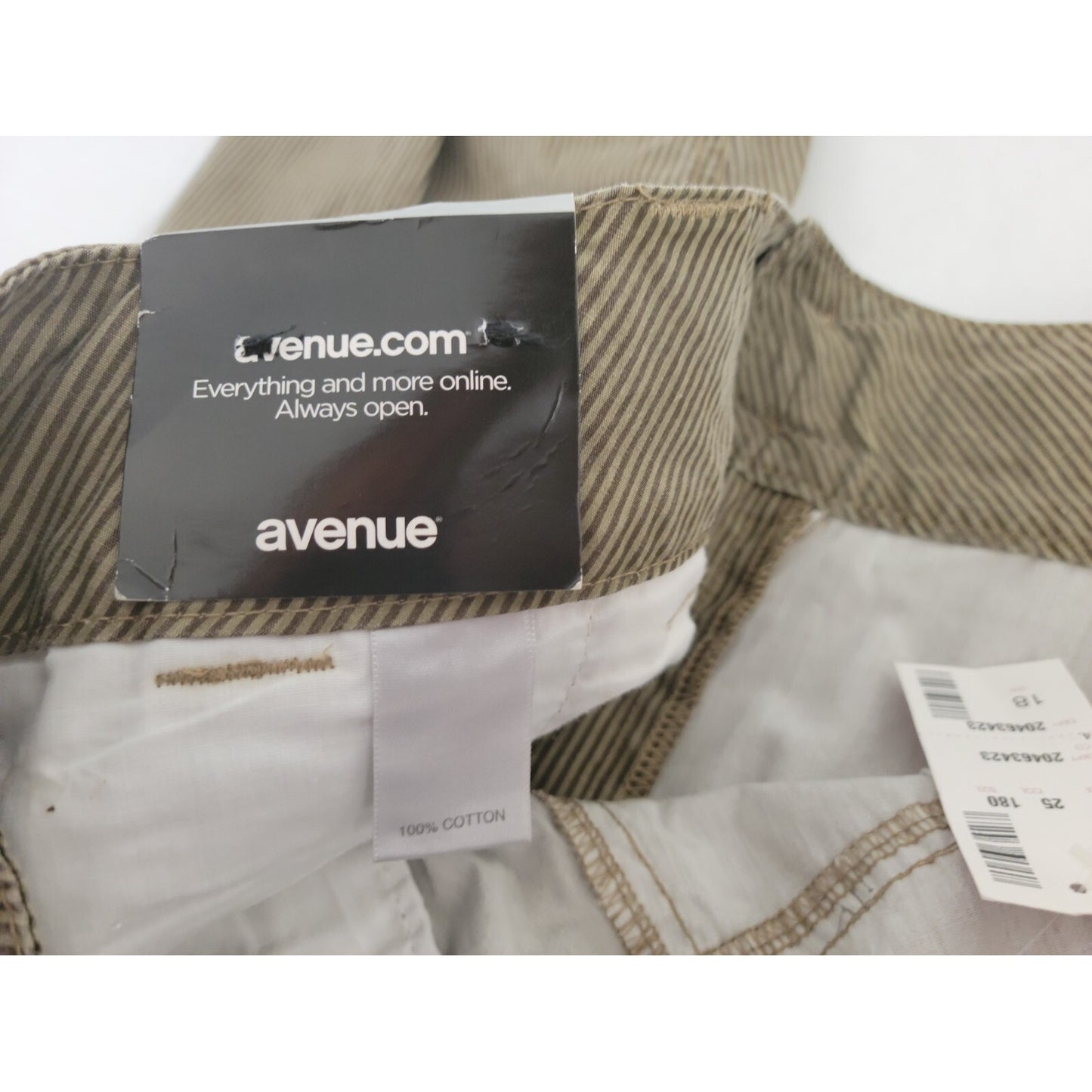 Avenue Womens Pants 18 Plus Capri Modern Fit Flap Pockets Cotton Brown Stripe