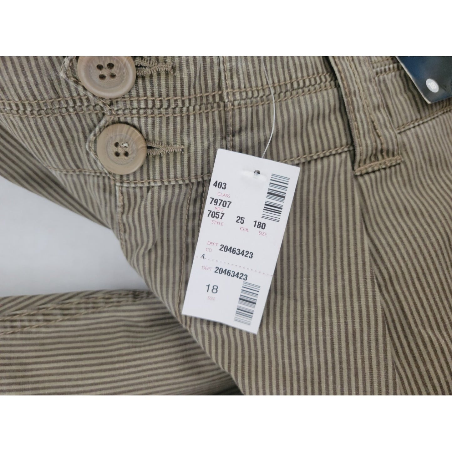 Avenue Womens Pants 18 Plus Capri Modern Fit Flap Pockets Cotton Brown Stripe