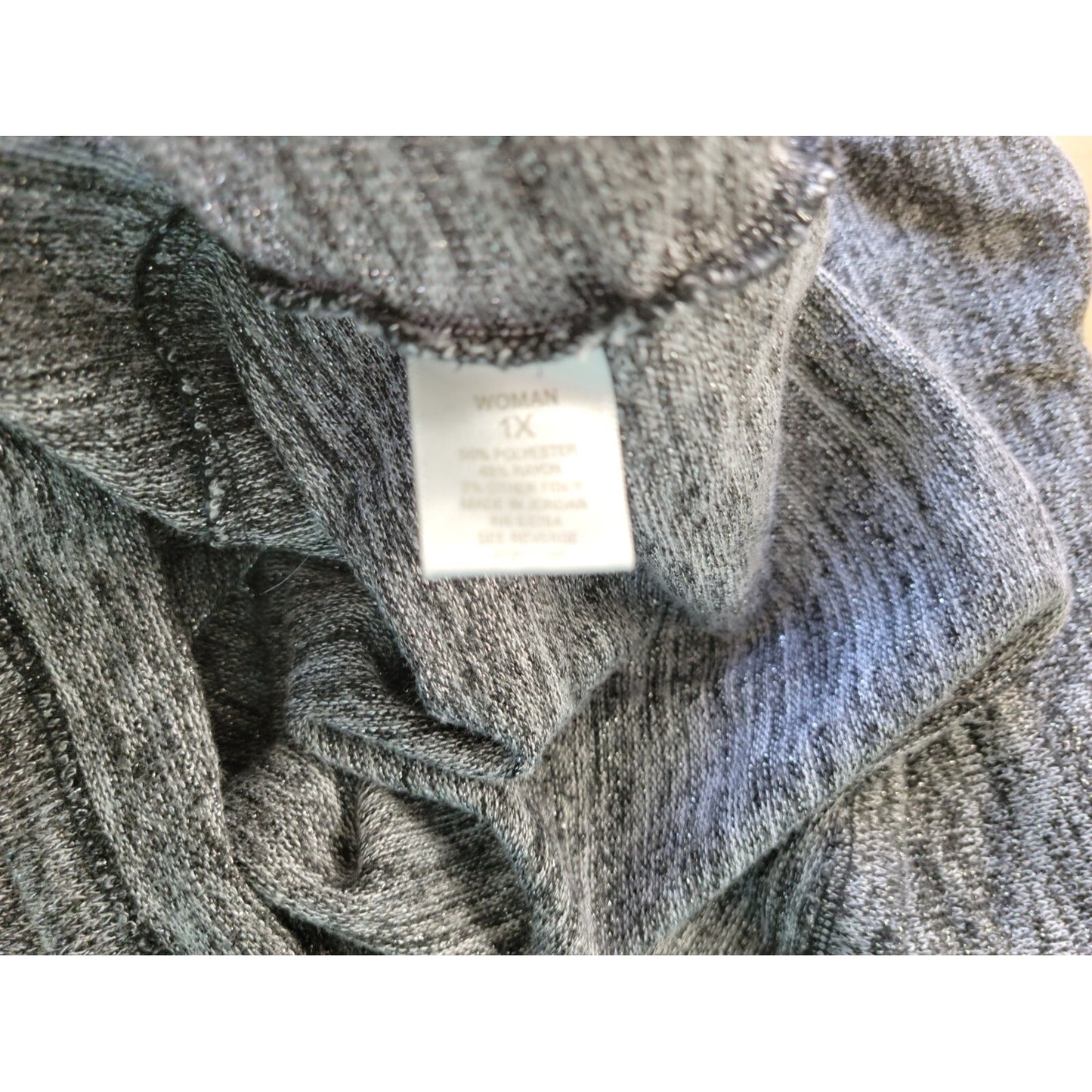 Dress Barn Women Sweater 1X Plus Dolman Sleeve Cowl Neck Gray Marled Speckle