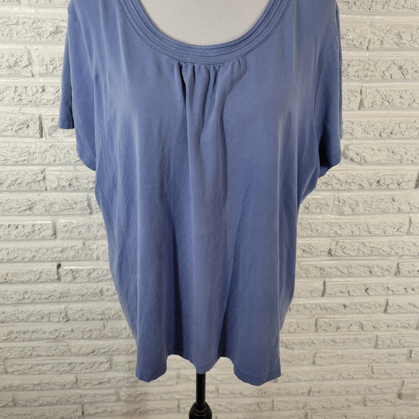 Croft Barrow Womens Top 2X Plus Short Sleeve Pleated Blue Cotton Blend Comfy