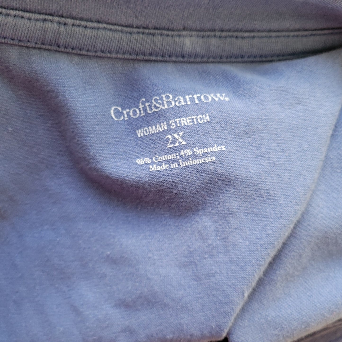 Croft Barrow Womens Top 2X Plus Short Sleeve Pleated Blue Cotton Blend Comfy