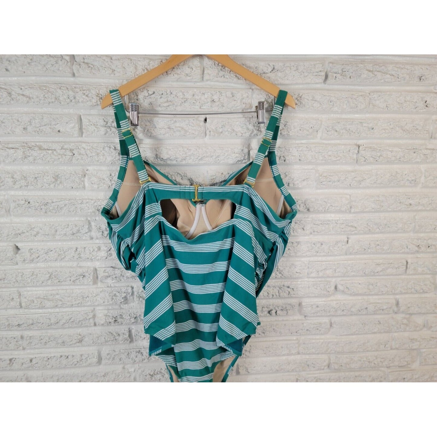 Terra Sky Women Swimsuit 4X 28W 30W One Piece Bra Clip Back Blue Green Stripe