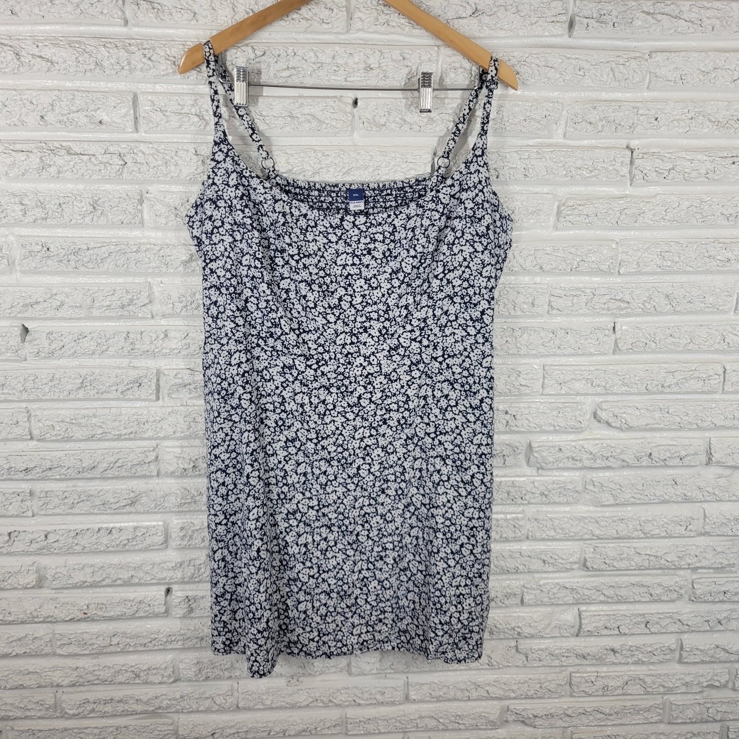 Old Navy Womens Dress XXL Plus Mini Slip Blue Floral Linen Rayon Spaghetti Strap