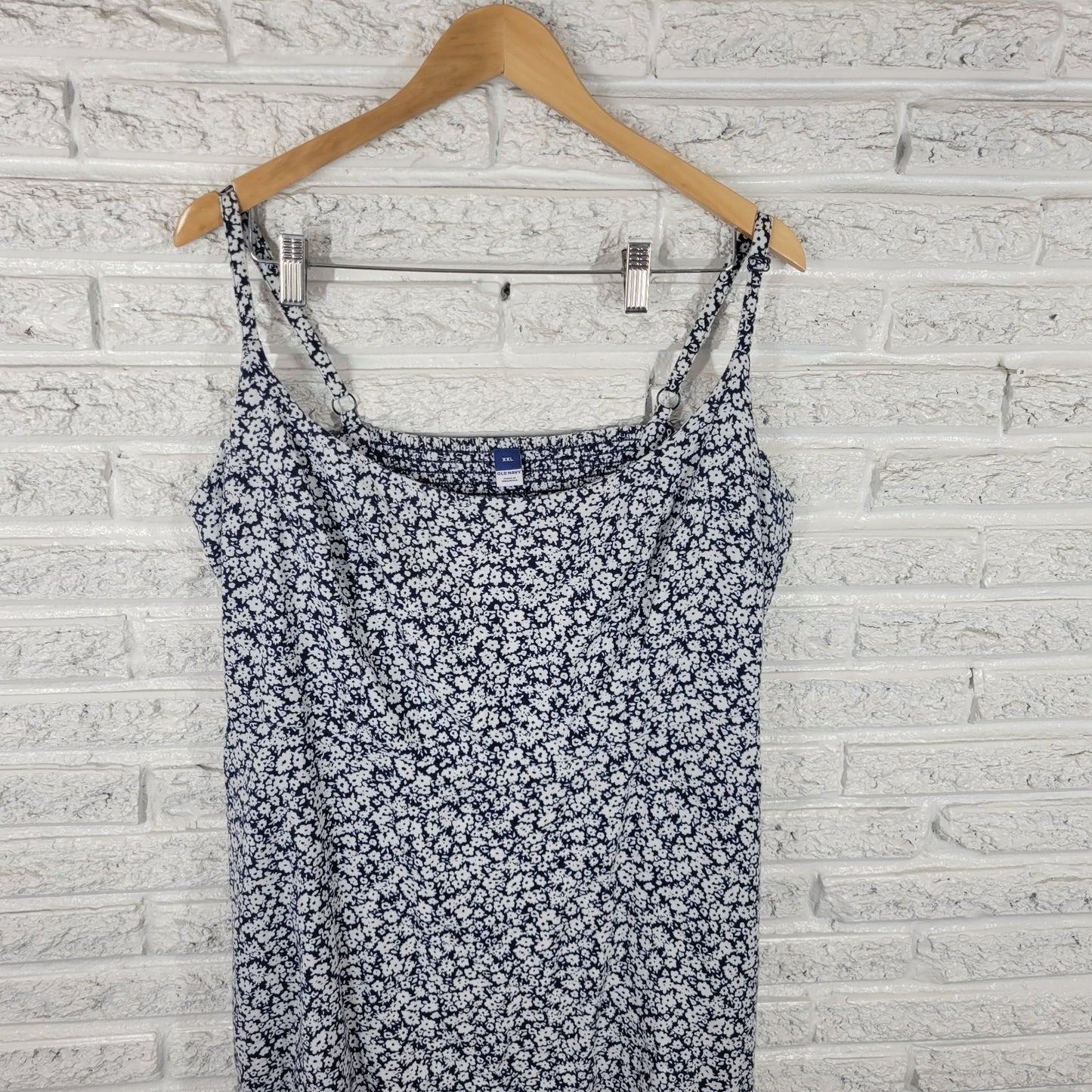Old Navy Womens Dress XXL Plus Mini Slip Blue Floral Linen Rayon Spaghetti Strap