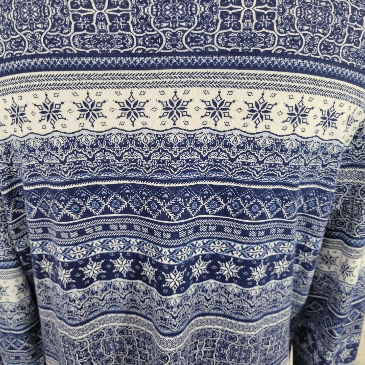 Croft Barrow Womens Top XXL Tee Classic Long Sleeve Blue Geometric Cotton Comfy