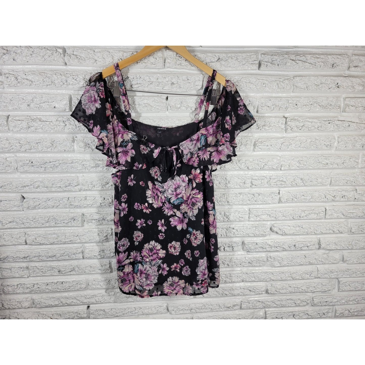 Torrid Womens Top 1 1X Plus Camisole Flutter Cold Shoulder Sleeve Spaghetti