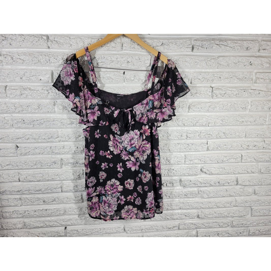 Torrid Womens Top 1 1X Plus Camisole Flutter Cold Shoulder Sleeve Spaghetti