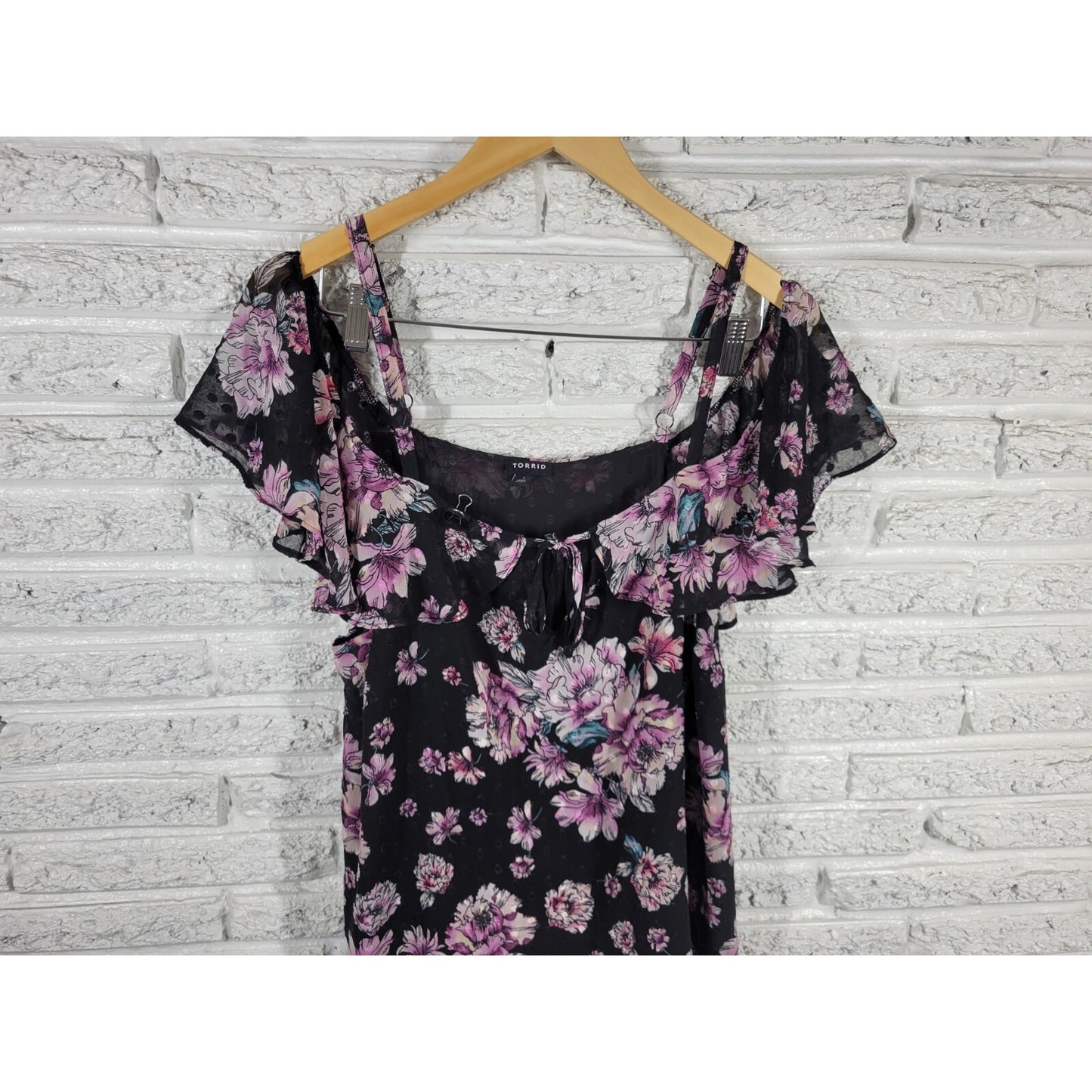 Torrid Womens Top 1 1X Plus Camisole Flutter Cold Shoulder Sleeve Spaghetti