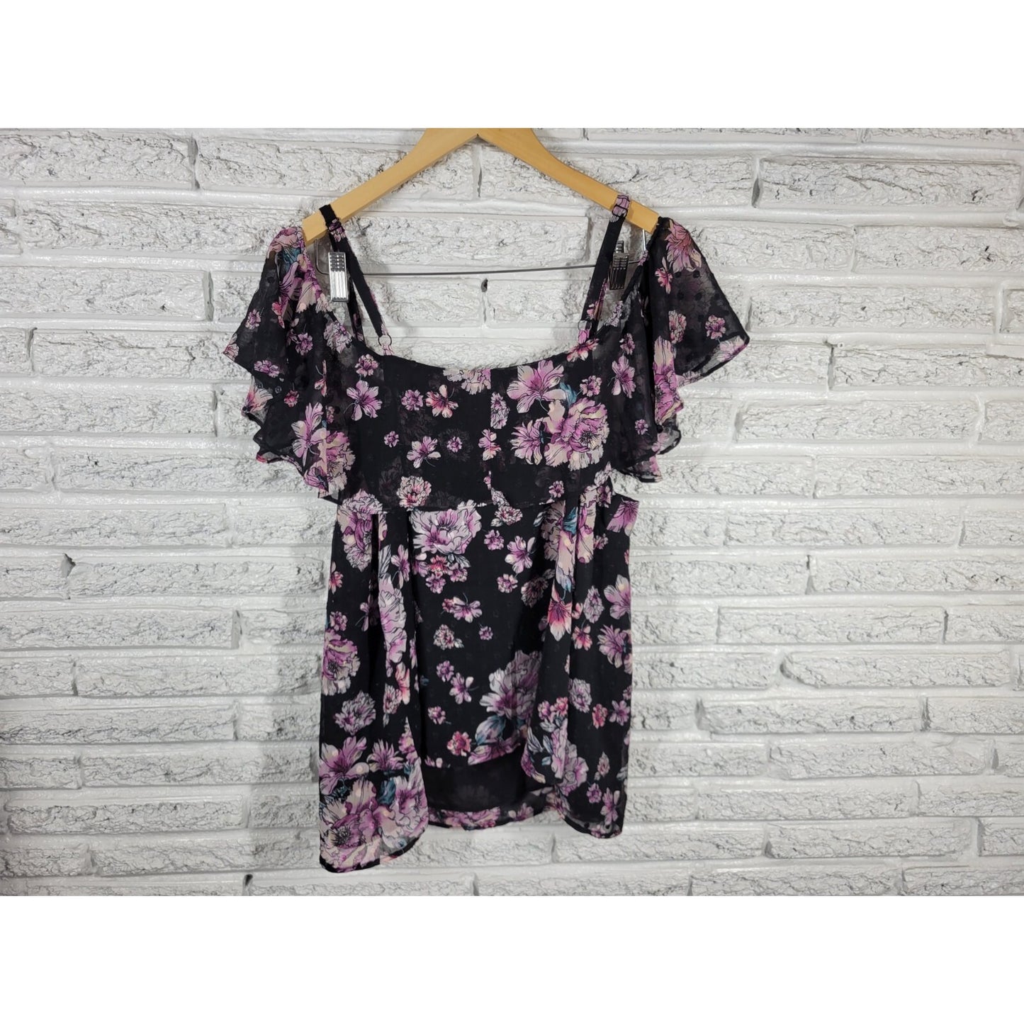 Torrid Womens Top 1 1X Plus Camisole Flutter Cold Shoulder Sleeve Spaghetti