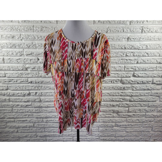 Alfred Dunner Women Top Extra Large XL Tiered Lined Pink Geometric Casual Office