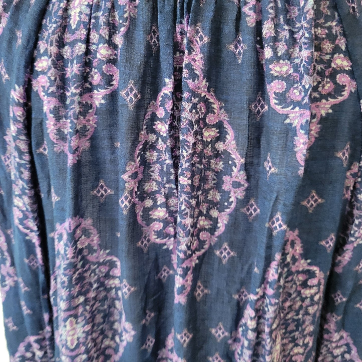 Lucky Brand Women's 1X Plus Size Blue Purple Geometric Sheer Viscose Top Blouse