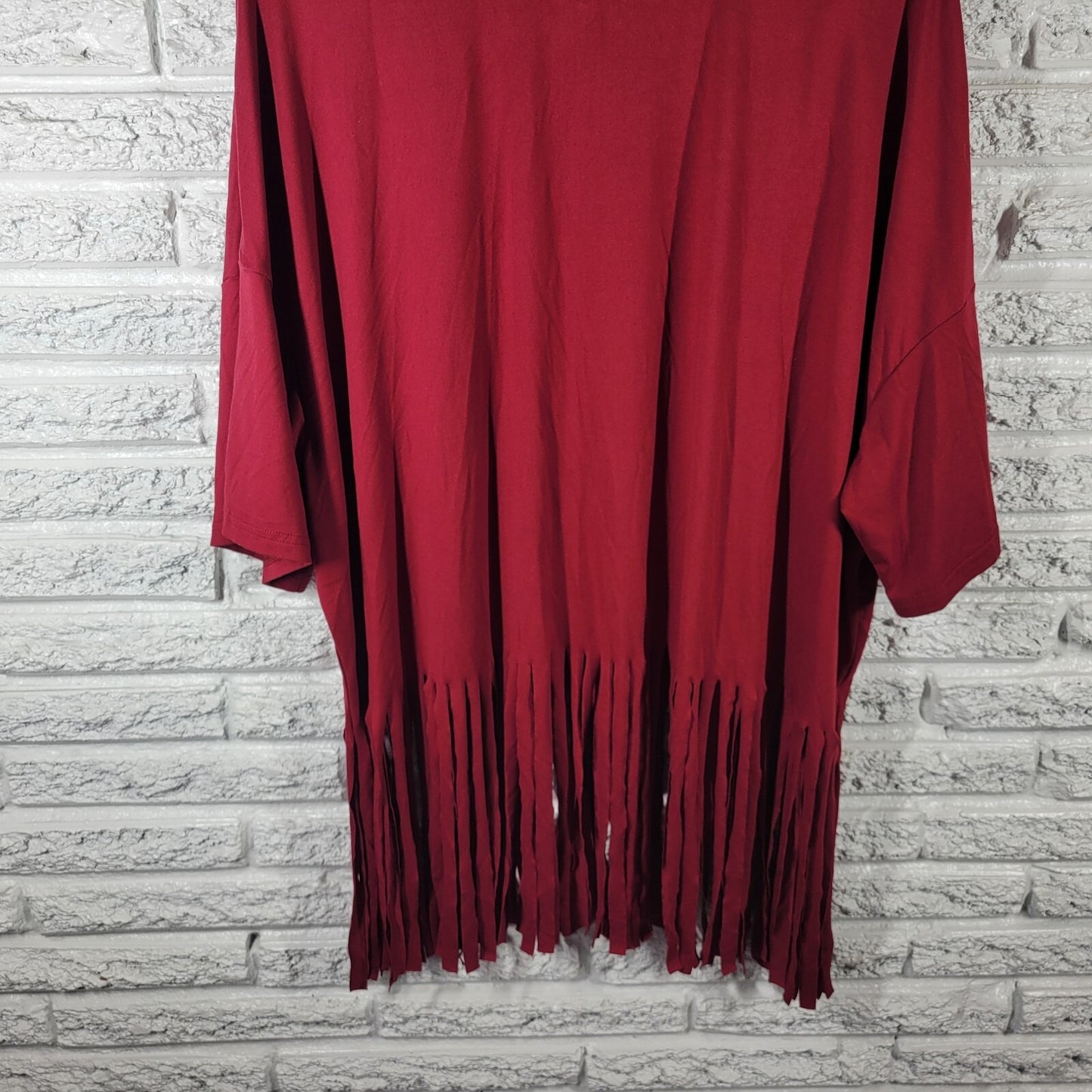 Shein Curve Womens Top 3XL Plus Tee Boho Burgundy Poly Blend Fringe Lightweight