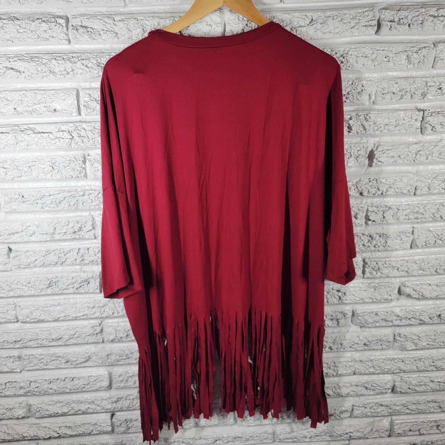 Shein Curve Womens Top 3XL Plus Tee Boho Burgundy Poly Blend Fringe Lightweight
