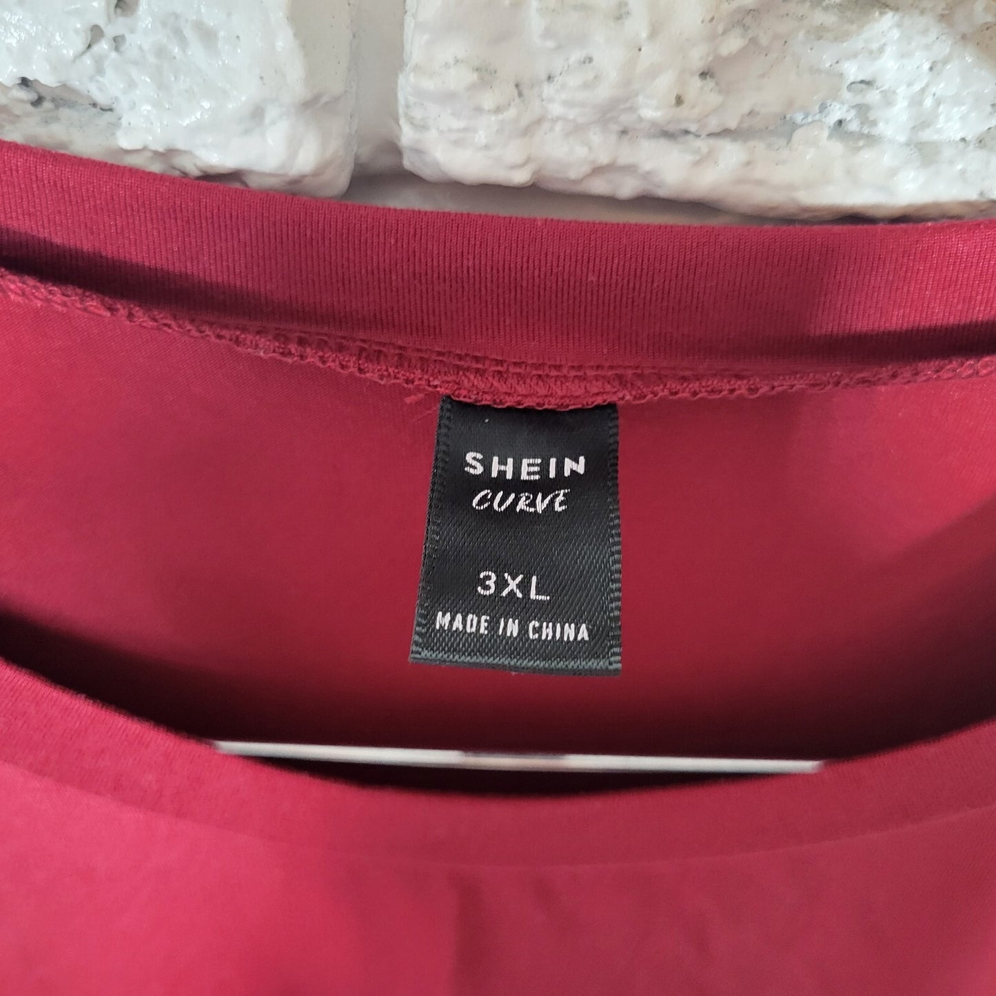 Shein Curve Womens Top 3XL Plus Tee Boho Burgundy Poly Blend Fringe Lightweight