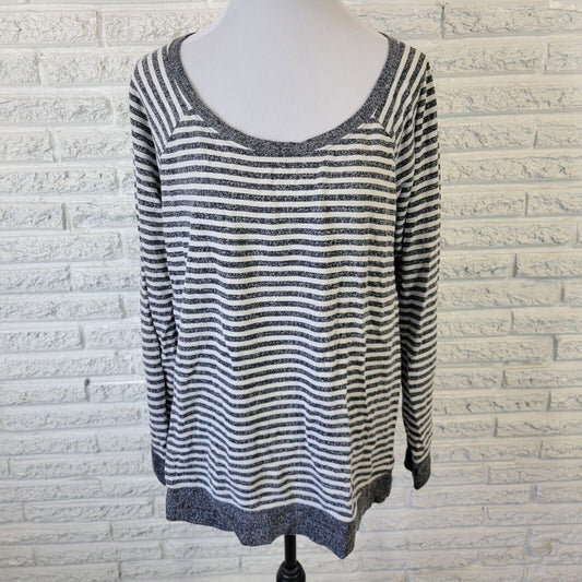 Bobbie Brooks Womens Top 2X Plus Tee Long Sleeve Gray Stripe Lightweight Comfy