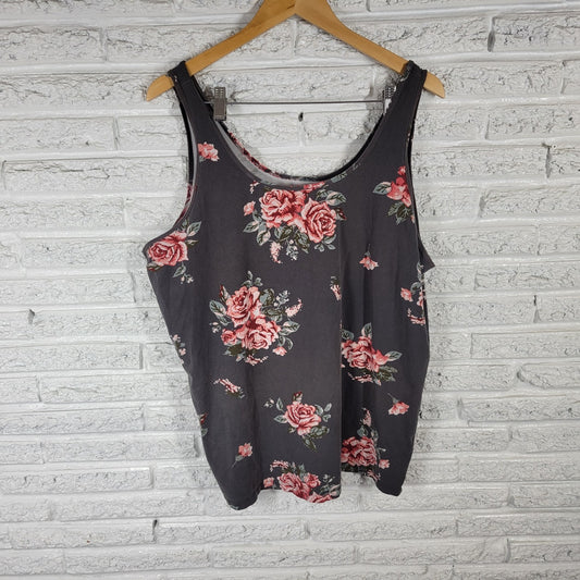 Maurices Womens Top 3X Plus Tank Gray Pink Floral Cotton Blend Comfy Casual