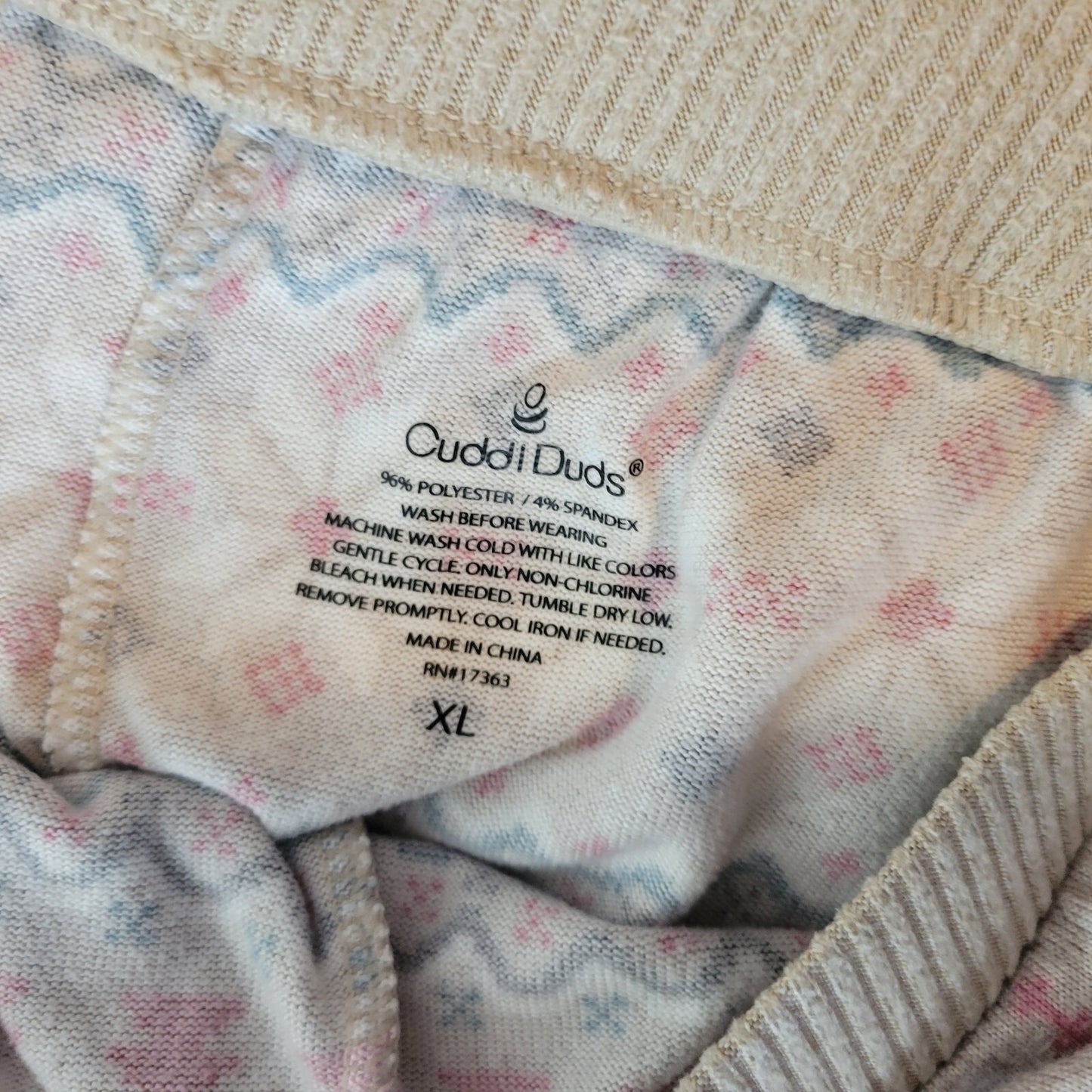 Cuddl Duds Women's XL Pink Beige Geometric Pajama Pants Sleepwear Bottoms Comfy