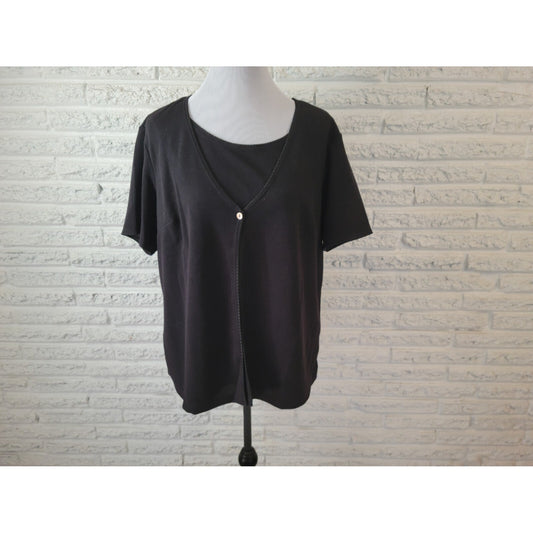 Liz Baker Womens Top 1X Plus Pullover Black Polyester Stretchy Knit Office