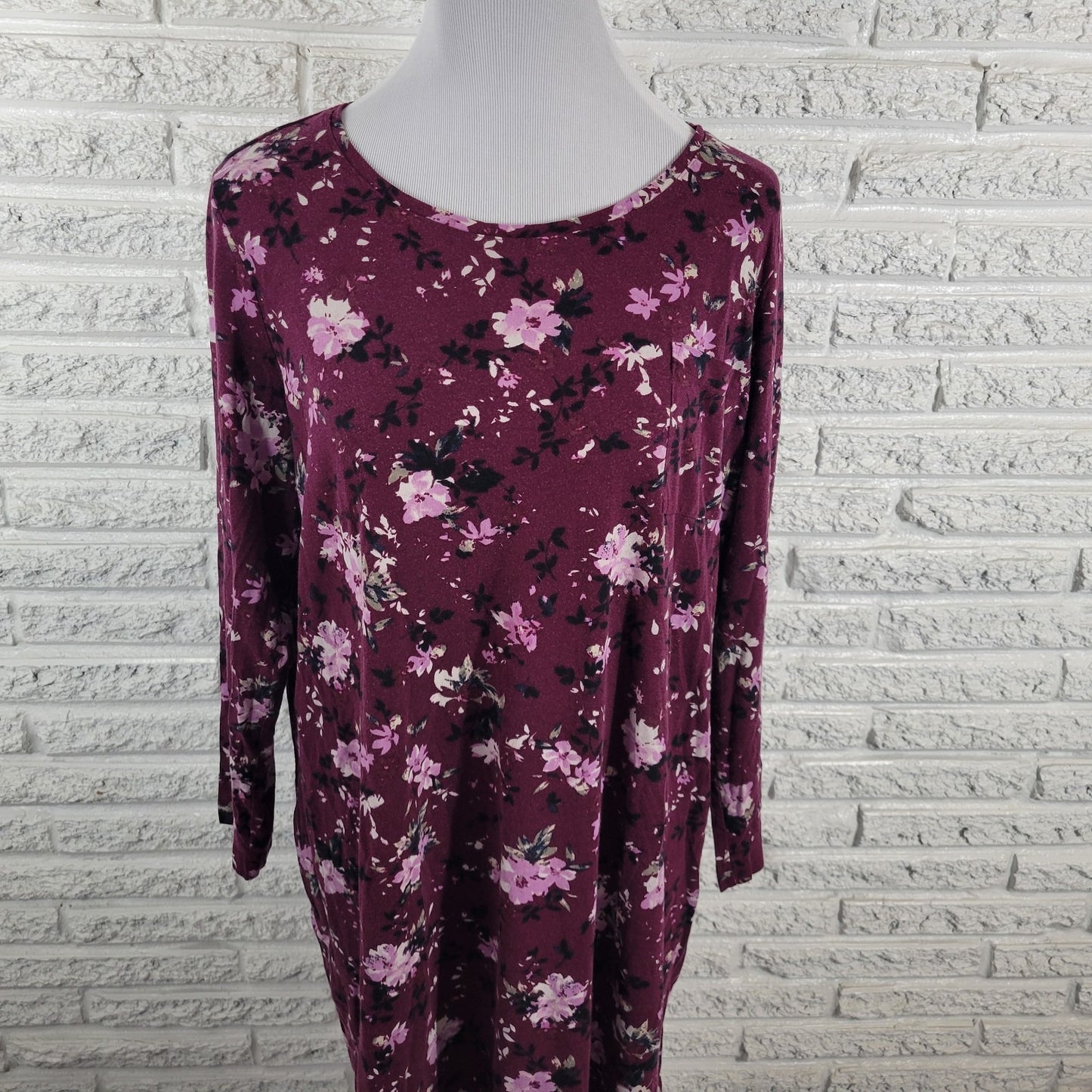 J Jill Womens Pajama Top XL Long Sleeve Purple Floral Cotton Blend Loungewear