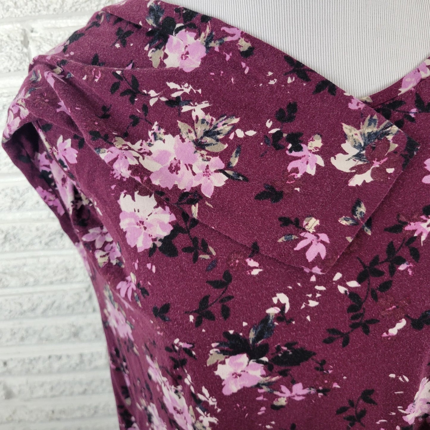 J Jill Womens Pajama Top XL Long Sleeve Purple Floral Cotton Blend Loungewear