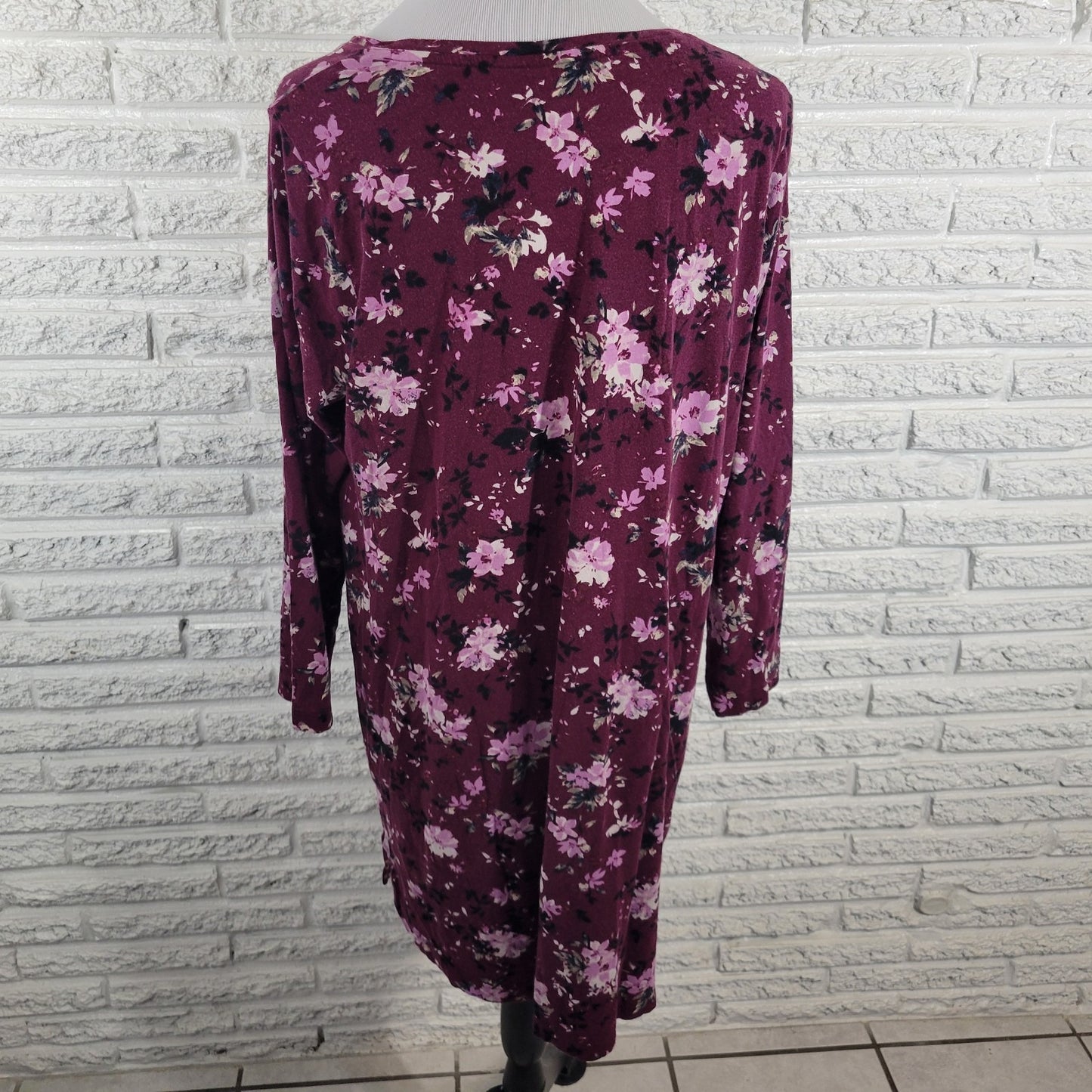 J Jill Womens Pajama Top XL Long Sleeve Purple Floral Cotton Blend Loungewear