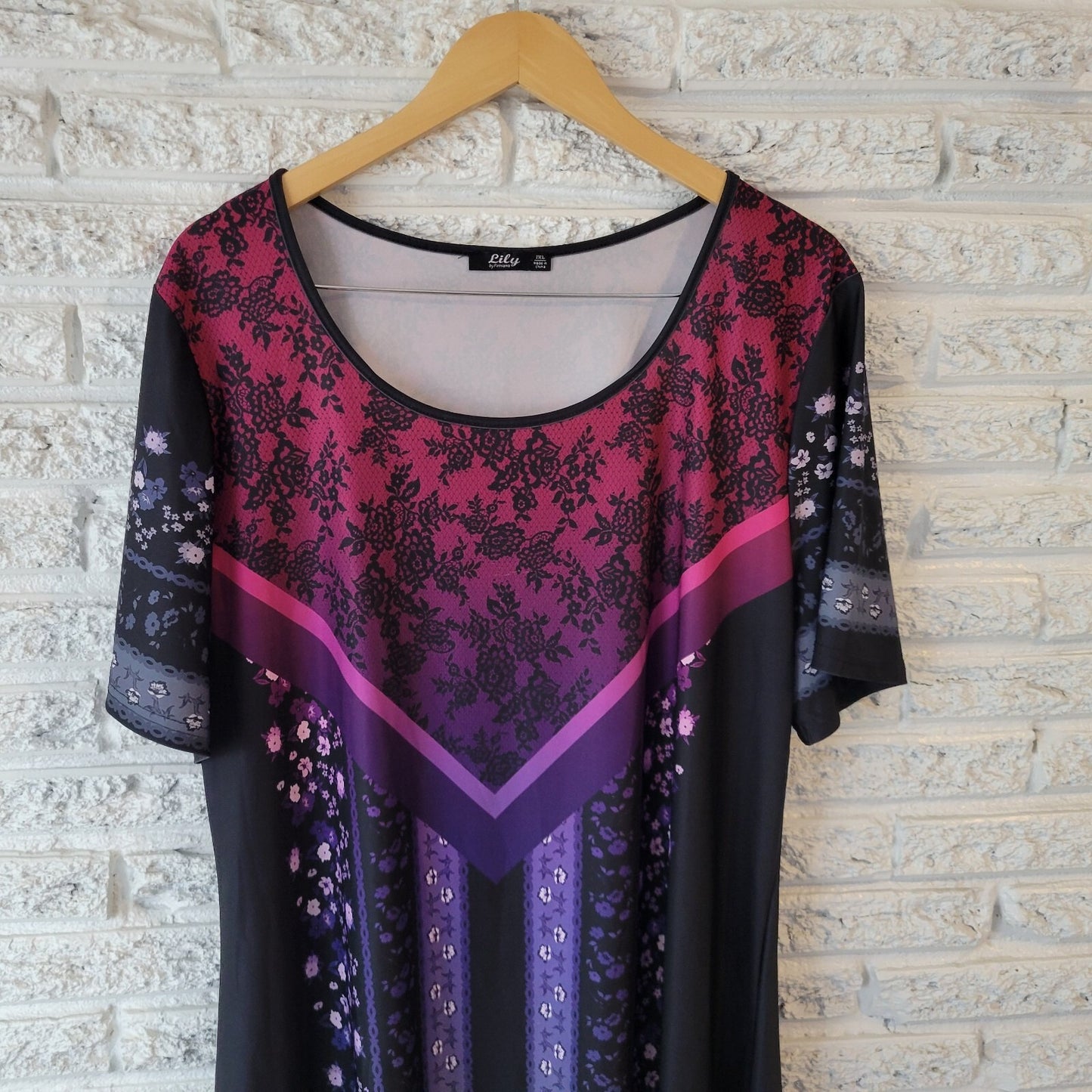 Lily Firmiana Womens Dress 1XL Plus Mini Purple Black Floral Casual Poly Blend