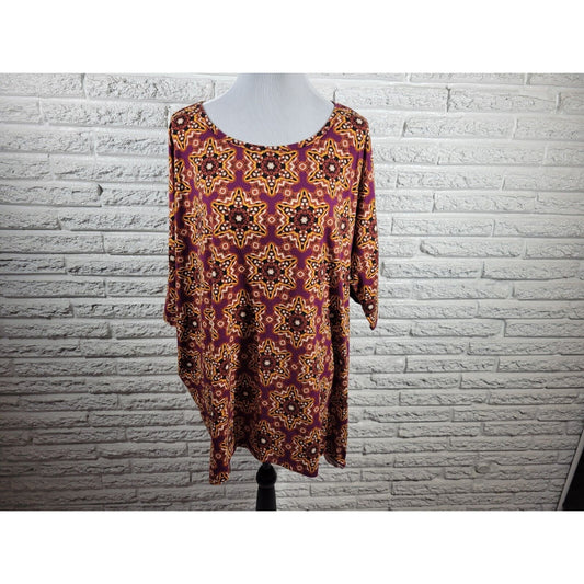 Lularoe Womens Top 3XL Plus Short Sleeve Purple Geometric Asymmetric Casual