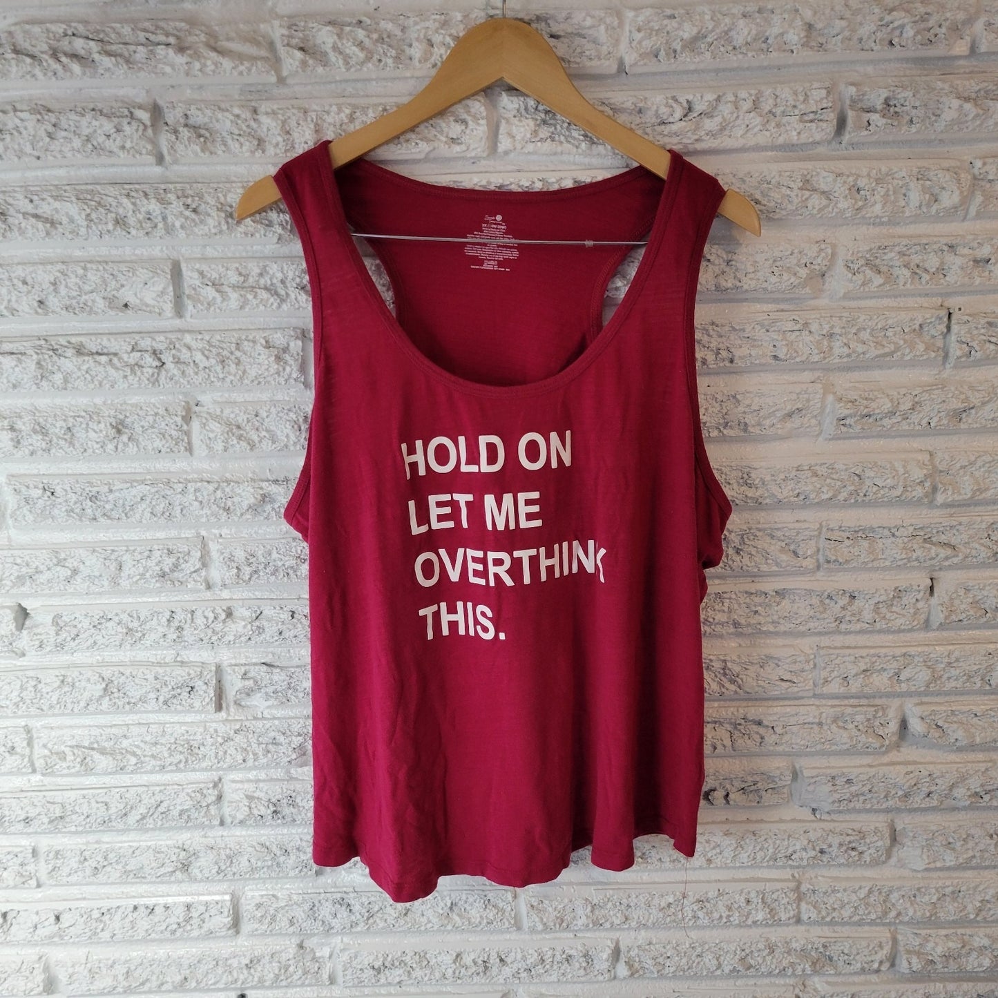 Secret Treasures Womens Top 2X Plus Tank Let Me Overthink This Red Racerback