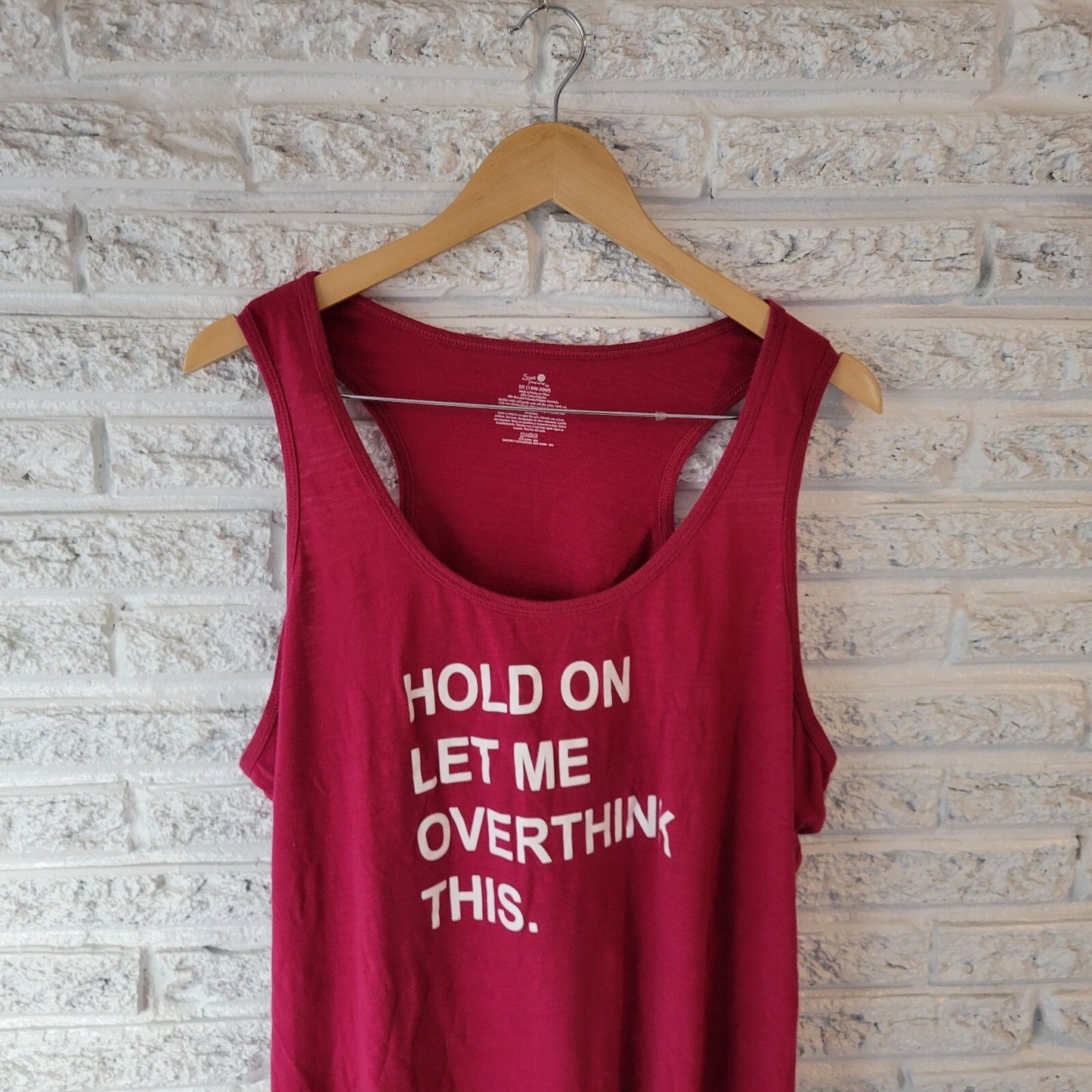 Secret Treasures Womens Top 2X Plus Tank Let Me Overthink This Red Racerback