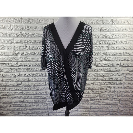 Avenue Womens Top 22 24 Plus Short Sleeve Black Geometric Poly Blend Office