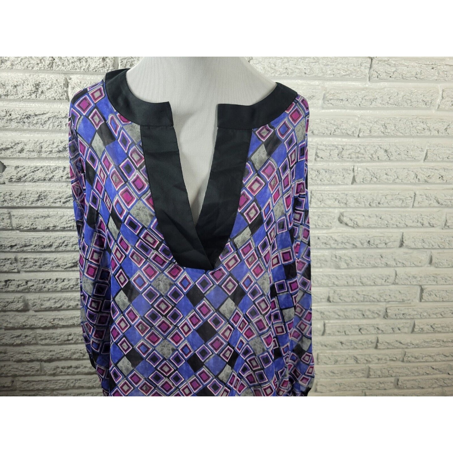 Lane Bryant Womens Top 22 24 Plus Long Sleeve Purple Geometric Sheer Office