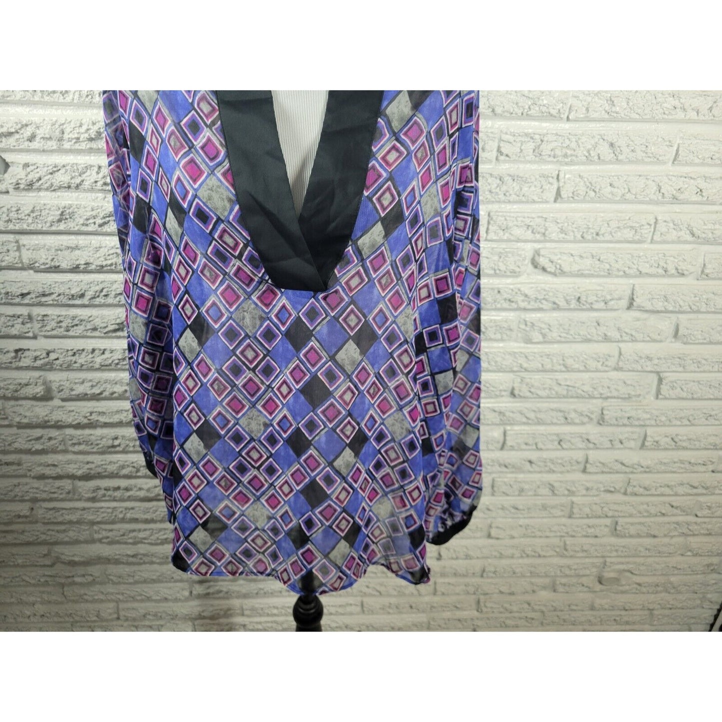 Lane Bryant Womens Top 22 24 Plus Long Sleeve Purple Geometric Sheer Office