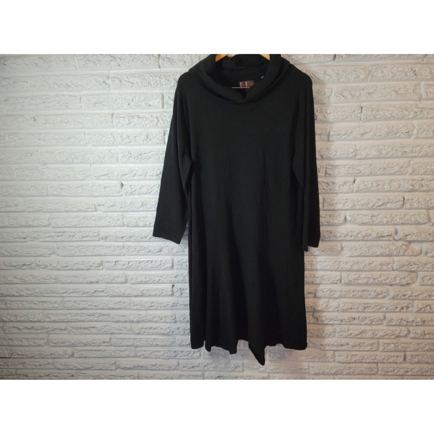 R & K Womens Dress 1X Plus Long Sleeve Knit Turtleneck Black Pullover Office