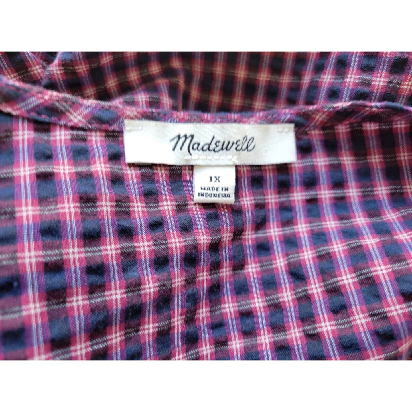 Madewell Womens Top 1X Crop Ruffle Sleeve Casual Tied Hem Seersucker Blue Plaid